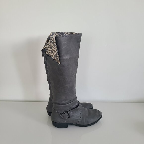 Gray Knee-High Boots Aztec Lining Double Zip Women’s 6.5 - Picture 5 of 16